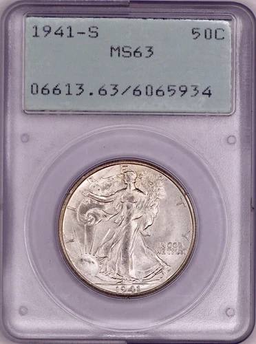 1941-S Walking Liberty Half Dollar Mint PCGS MS63 Rattler!