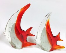 NEW MURANO STYLE ART GLASS RED+WHITE+BUBBLES WORK FISH PAPERWEIGHT,FIGURINE