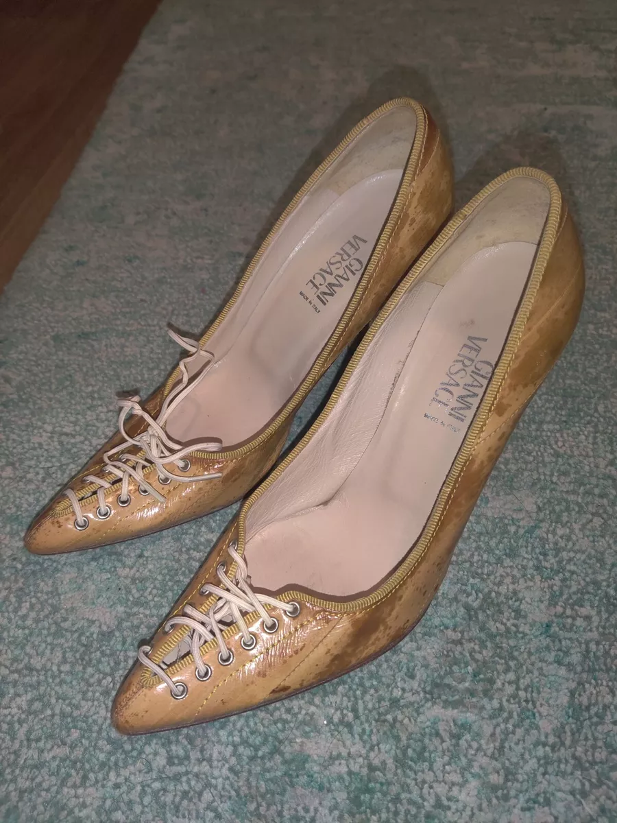 GIANNI VERSACE Shoes Leather Tie Up Women’s Size EU 36.5 Heels Made In Italy