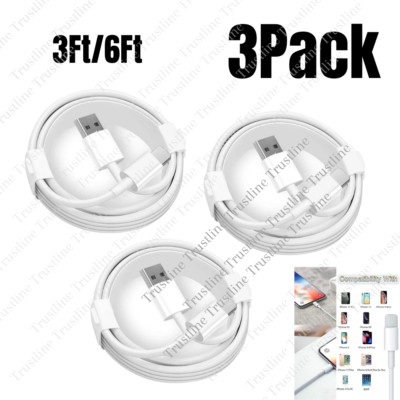 3Pack 3Ft/6Ft USB Charger Cable For Apple iPhone 14 13 12 11 8 6 5 Charging Cord