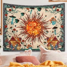 Extra Large Sun Bohemian Tapestry Hippie Mushroom Wall Hanging Art Home Decor
