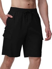 Men's Cargo Shorts Cotton Stretch Elastic Waist Drawstring 5 Pocket Casual Work