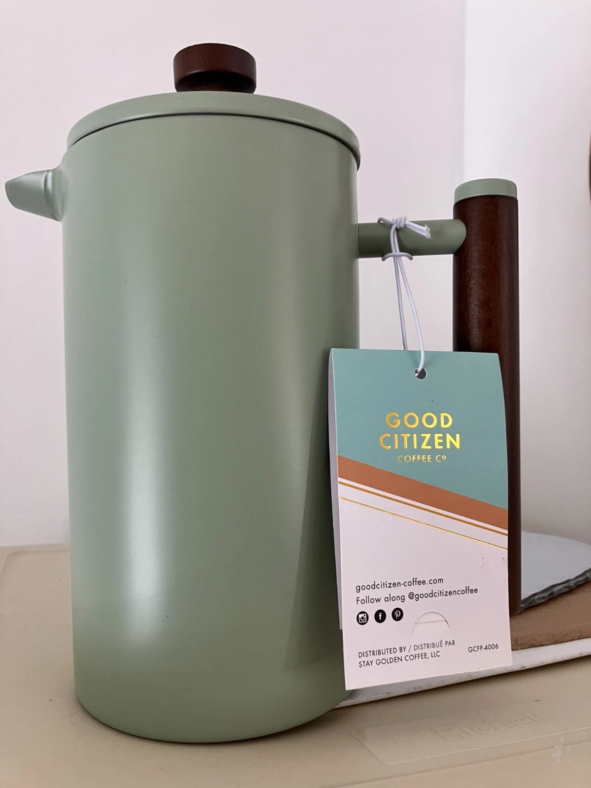 HTF Good Citizen Coffee Co 34 Oz French Coffee Press Espresso Sage Walnut Handle