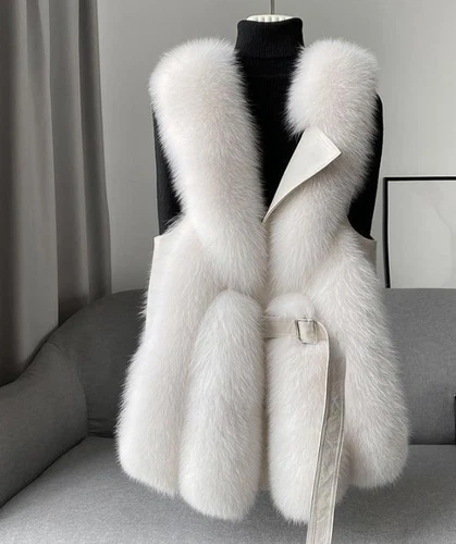 OFF WHITE Gilet donna invernale pelliccia sintetica ispessito casual senza maniche gilet con cintura
