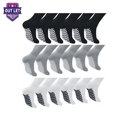 6-12 Pairs Non skid Diabetic Crew socks Non Binding Loose Fit Top Cotton Gripper