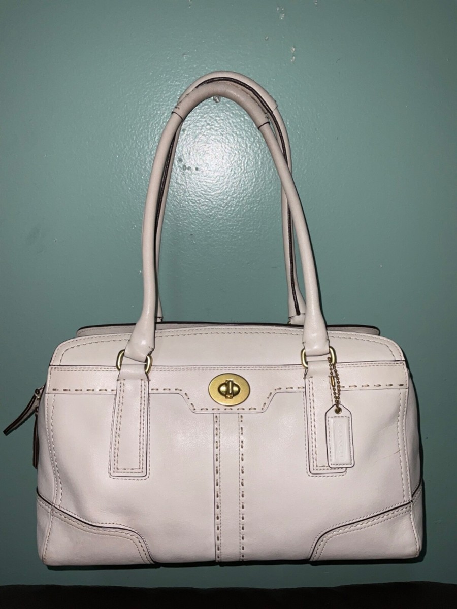 COACH WOMEN BAG HAMPTON CHALK CREAM LEATHER SATCHEL HANDBAG