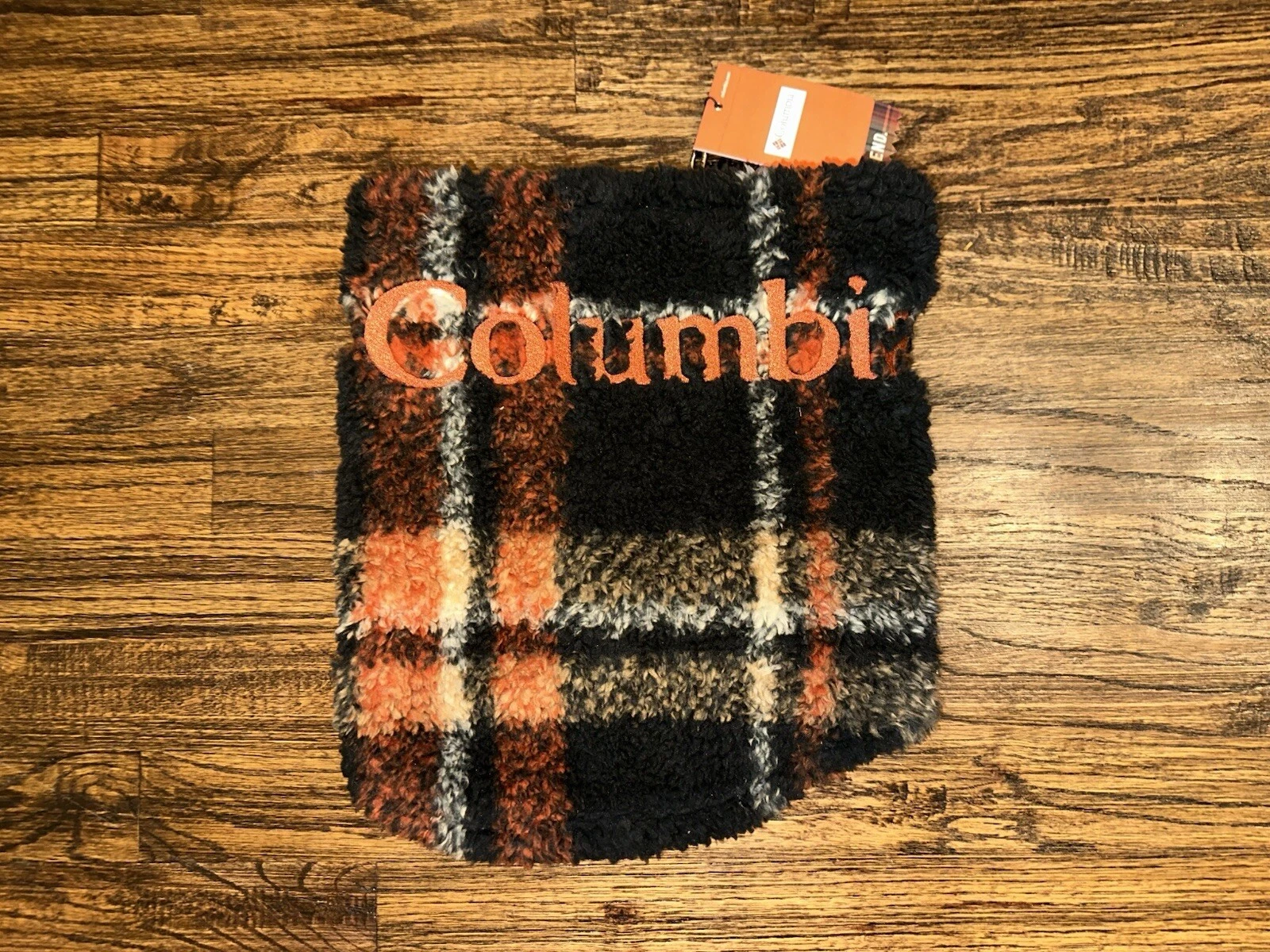 Guêtre col polaire à carreaux End x Columbia OS orange/noir neuve avec étiquette