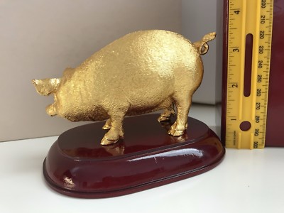 RISIS 24K GOLD Plated PIG SCULPTURE 13x9cm Golden Chinese Zodiac