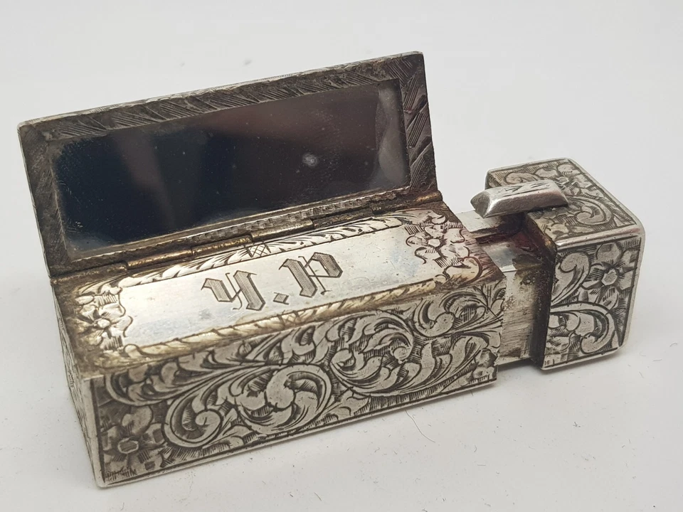 Ancien tube étui à Rouge à Lèvres et miroir en Argent Massif poinçonné . - Photo 4/4