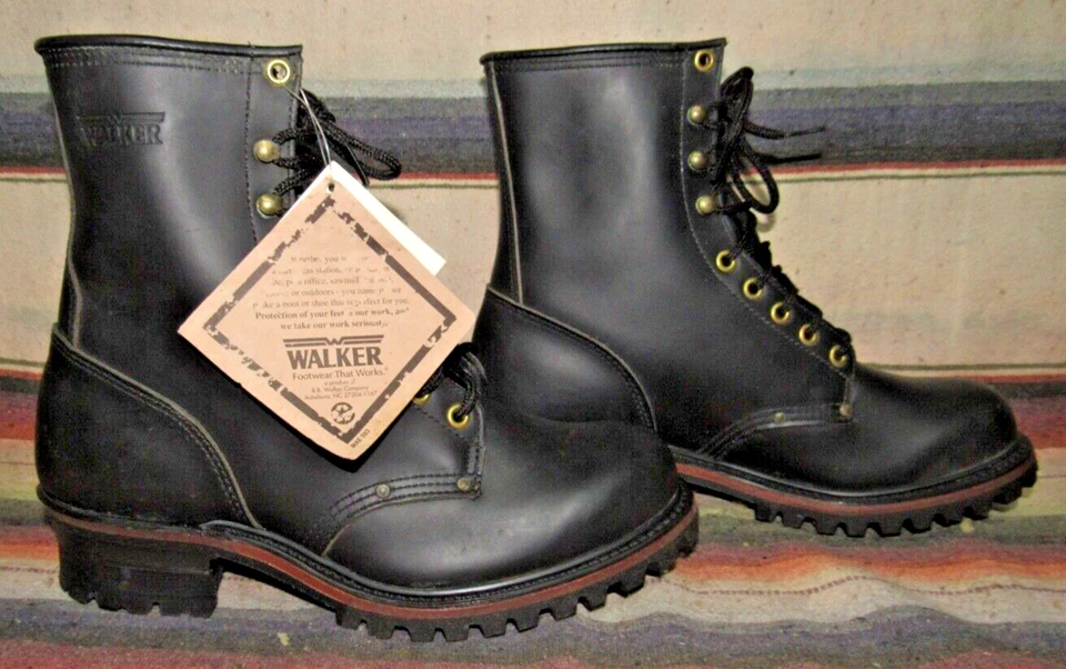 Mens VTG Walker Lace Up Black Leather Hiking Boots 8.5 D Lady 10 M NEW w/o Box - Image 3 of 4