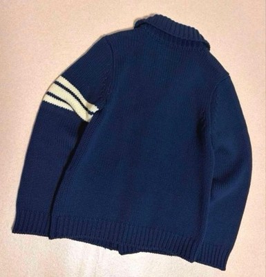 THE FLAT HEAD RJB Letterman Wool Heavyweight Knit Cardigan Shawl 