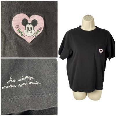 Uniqlo UT x Disney Tee XS Esther Kim Mickey Art Mouse Black Boxy Embroidery