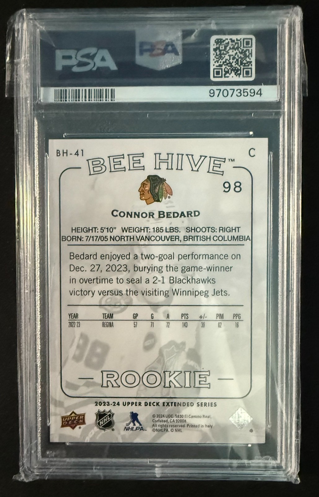 Connor Bedard Rookie PSA 10 view 2