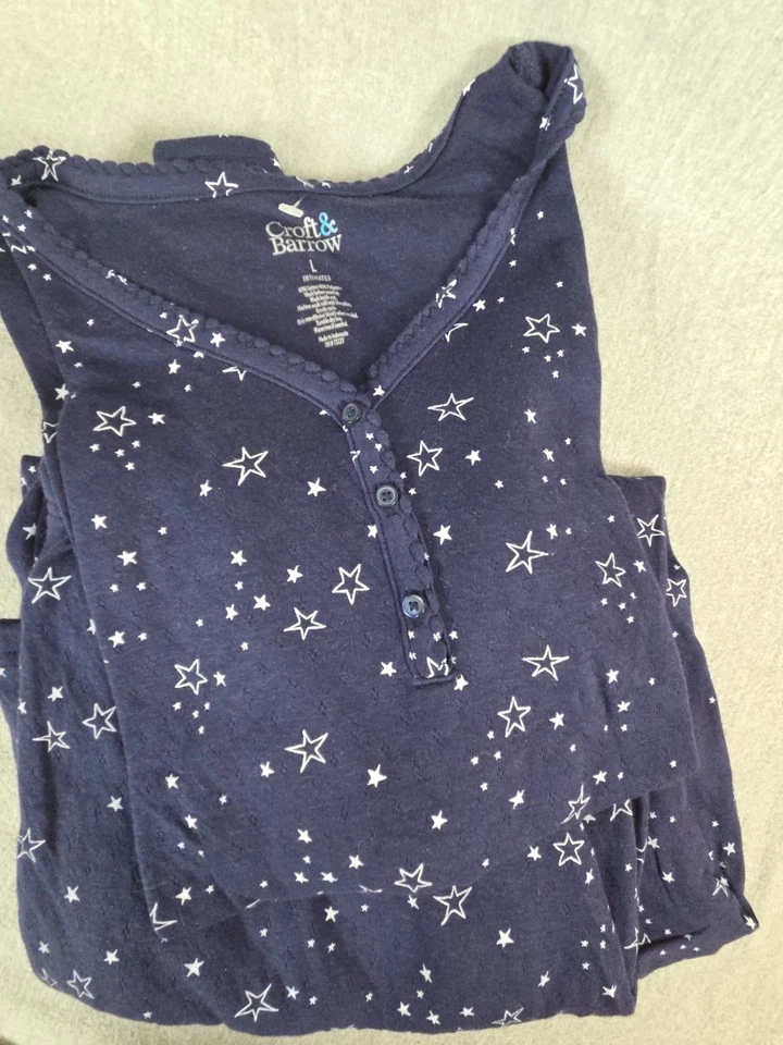 Croft & Barrow Pajama Set Womens L Blue Starry Night Relaxed Comfort Whimsy NEW - Image 2 of 4
