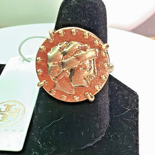 Tory Burch Ring Gold Coin Size 7 Cocktail Statement Jewelry New w Tag Designer