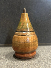 Vintage Spinning Top Wooden Red  Green Stripe Metal Tip 3  