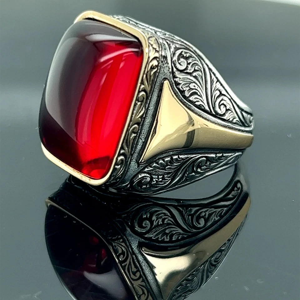 925 Silver Natural Ruby Stone Ring , Man Handmade Silver Ring - Image 4 of 4