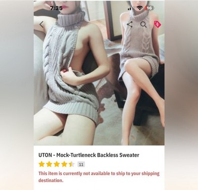 W/Gift Backless Sleeveless Tie Virgin Killer Anime Cosplay Turtleneck Grey S 