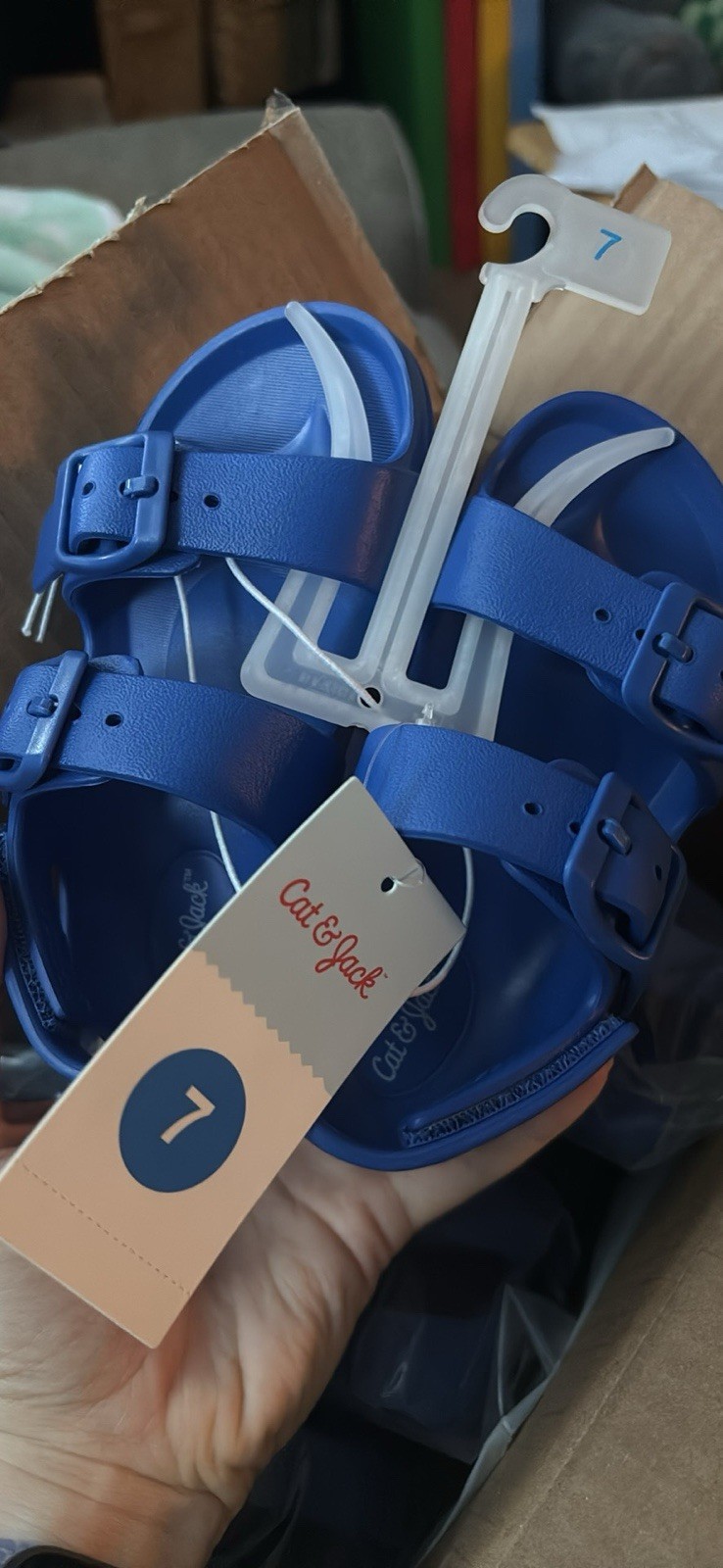 Cat&Jack Unisex Kids Size 7 Blue Strappy Buckle Sandals Open Toe Summer Toddler