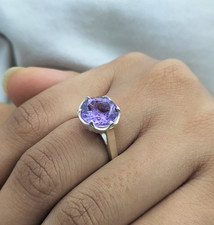 Natural Purple Amethyst Solitaire Ring 925 Sterling Silver Everyday Ring For Her