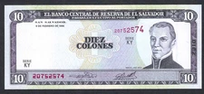 1996 EL SALVADOR 10 COLONES ~ P-144 ~ ARCE PORTAIT~ SUPER GEM CRISP UNCIRCULATED