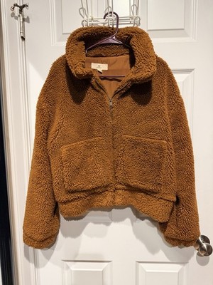 Thread and Supply Women's  Brown Teddy Bear Fleece Jacket Size Large