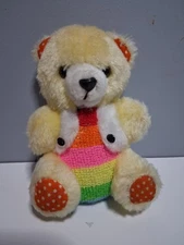 Vintage Dan Brechner 7" Cream Teddy Bear Rainbow Stripes Terrycloth Belly Vest