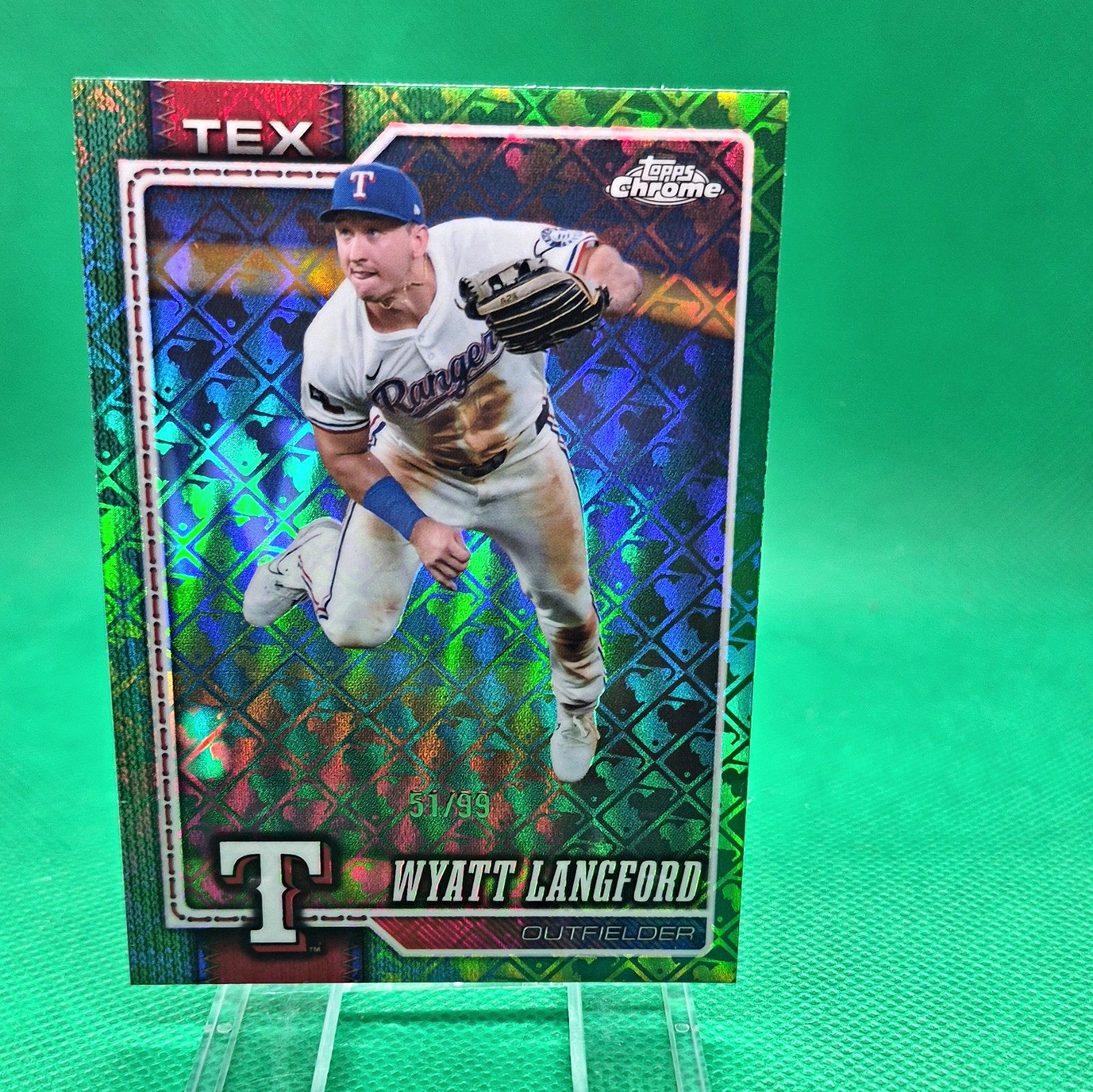 Topps Chrome 2026 Wyatt Langford #213 51/99 LOGOFRACTOR Texas Rangers