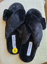 Steve Madden Women's Faux Fur Criss Cross Comfy Slippers Size 9 Kadyn Black NIB