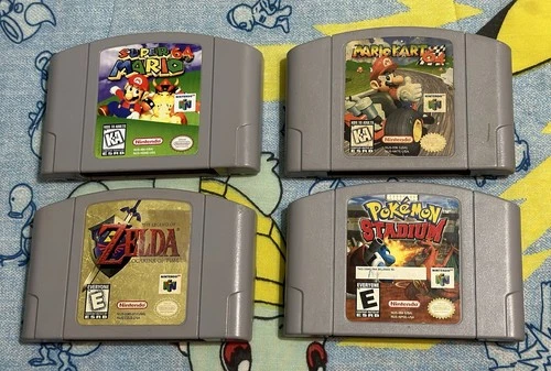 Mario Kart 64, Super Mario, Pokemon Stadium, Zelda Ocarina Of Time N64 Game Lot
