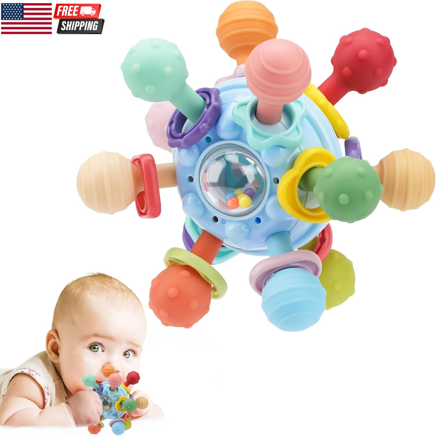Baby Montessori Sensory Toys for 0-6 6-12 Months, Baby Teeth