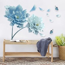 Large Blue Flowers Petals Butterflies Wall Decals Living Room Floral Wall