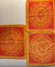 3 Vintage Stevens Utica Medallion MCM Face Towels Cloth Orange