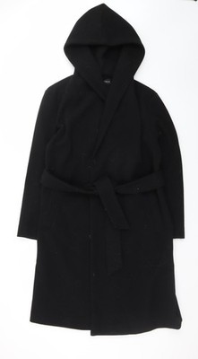 Zara langer Mantel Damen schwarz Wolle mit Gürtel und Kapuze XS