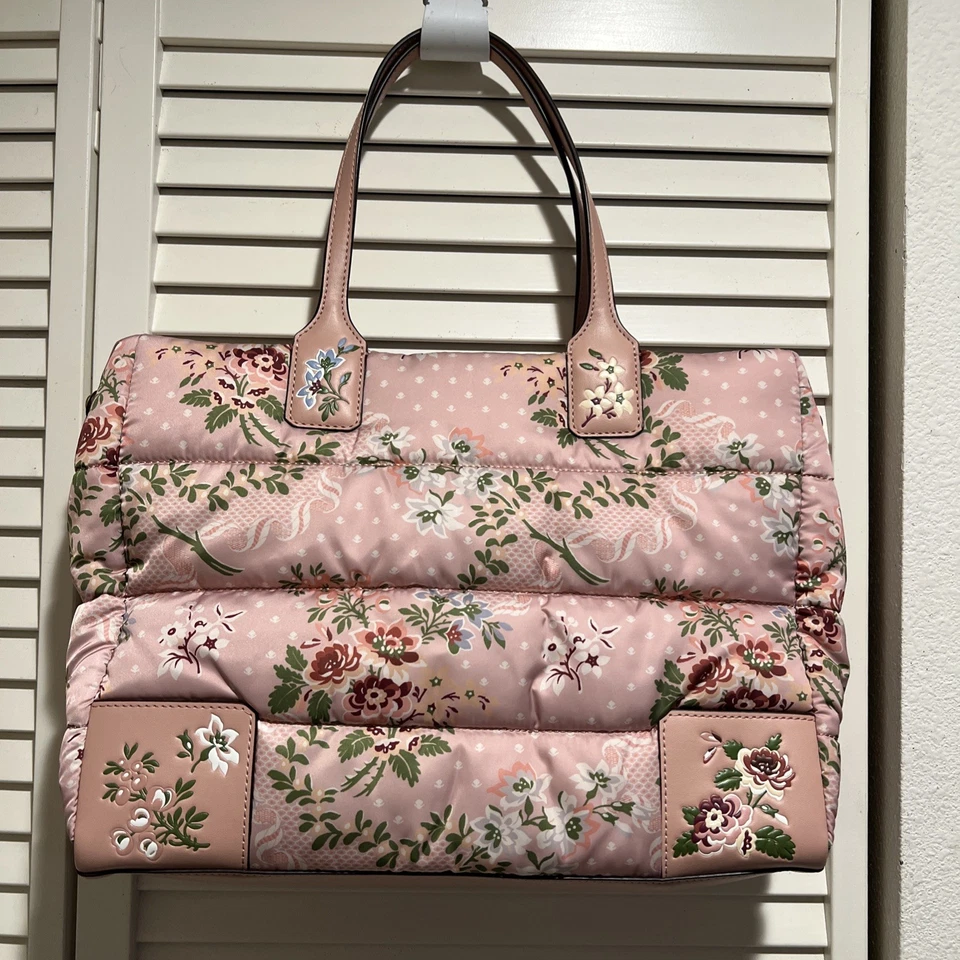 Women's Tory Burch Ella Tote Bag - Pink Satin Quilted Logo Shoulder Bag - Image 2 of 4