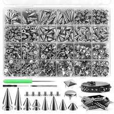 600 Sets Punk Spikes and Studs Kit, 10 Sizes Metal Tree Spikes Studs for Clothin