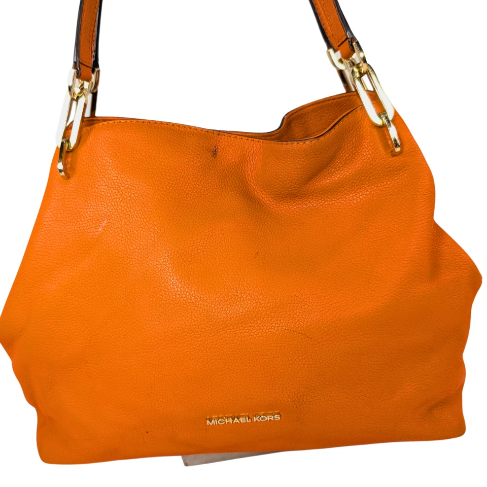 Сумка наплечная Michael Kors оранжевая шагреневая кожа Leighton большая сумка с короткими ручками - Изображение 2 из 4