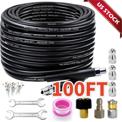 #ad 100FT Sewer Jetter Nozzles Kit 4000PSI Drain Cleaning Hose for Pressure Washer $37.99