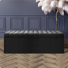 Safar Velvet Ottoman Storage Box, Upholstered Blanket Box, Velvet Storage Bench