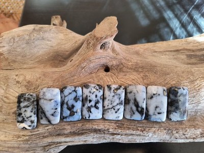8 Denritic Opal With Pyrite Vein Drilled Beads  .75'' X  1.75'' Ready To String