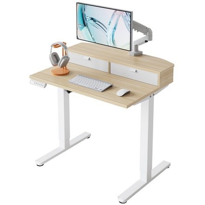 Electric Standing Desk 32 x 21 Height Adjustable 4 Memory Light Walnut HUANUO