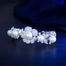 Big Leaf Flower Pearl Wide Chain Link Bracelet Bangle Fashion Brand CZ Jewelry