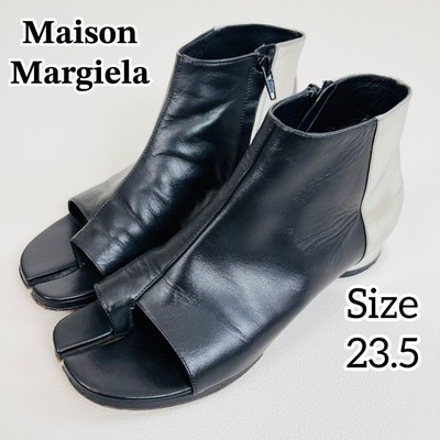 Maison Margiela Short Boots Shoes Tabi EU 36.5 US 6.5 Leather Black Silver Auth