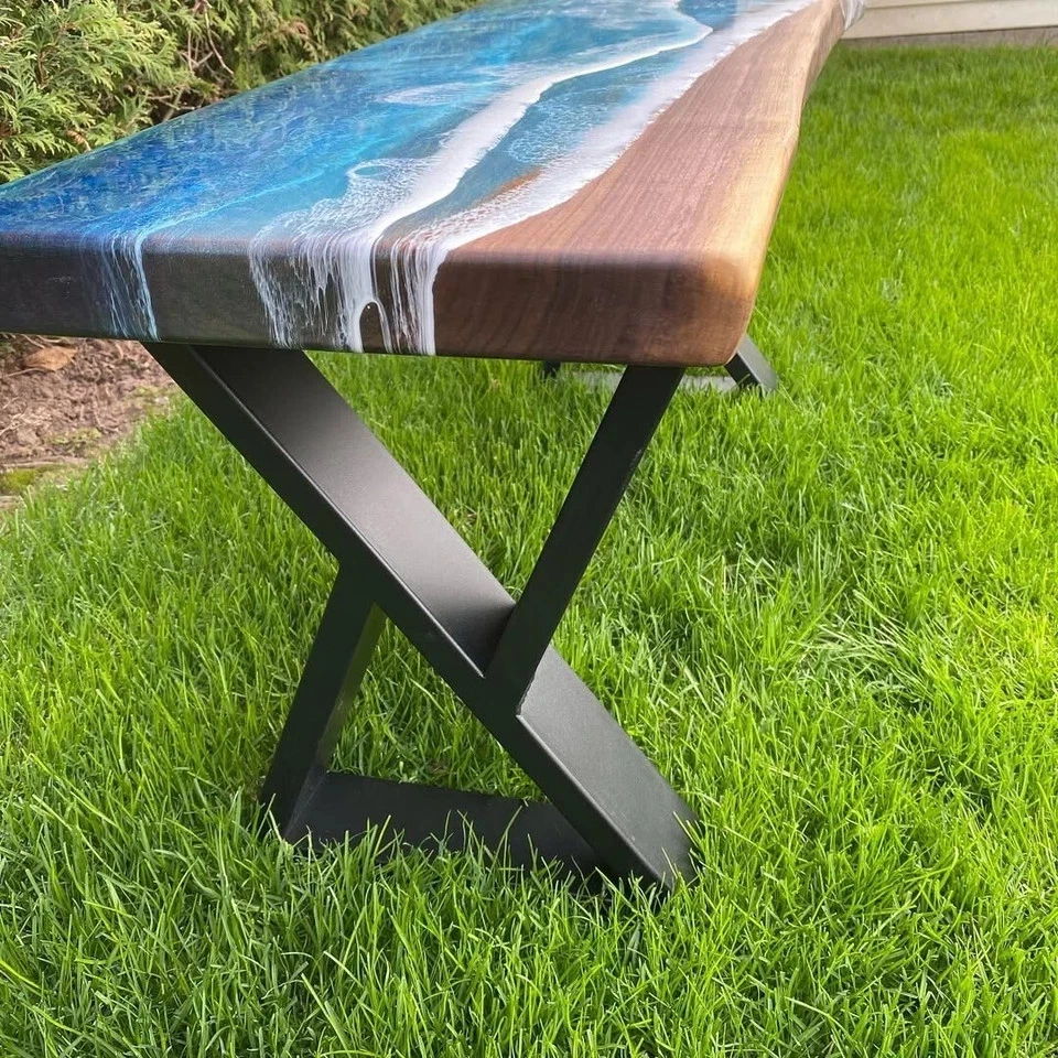 Ocean Blue Epoxy River Table ? Live Edge Walnut Wood Handmade - Image 4 of 4