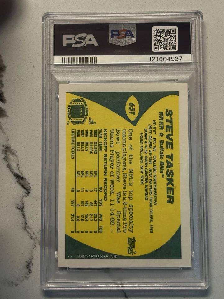 1989 Topps Traded #65T Steve TASKER - PSA 10 Rc Rookie Fresh Slab - Image 2 of 2