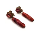Miriam Haskell Signed Faux Coral Glass Dangle Brass Earrings Vintage Screwback