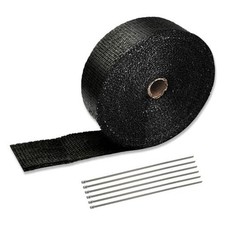 Black 2" x 50' Exhaust Header Heat Wrap Roll with 10PCS Stainless Steel