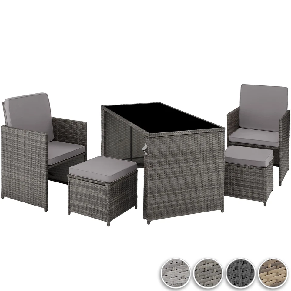 TECTAKE Rattan Sitzgruppe 5-tlg. Gartenset Garnitur Essgruppe Lounge Garten Balkon Möbel