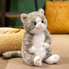 Grey Stripe Cat Plush Toy 17" Stuffed Animal Toddler Doll Gift for Kids
