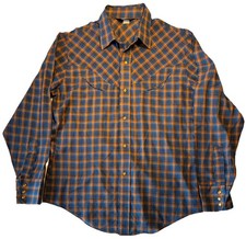 Vintage 80s Levi's Cowboy Western Pearl Snap Shirt Sz XL Plaid Blue Tab USA Made